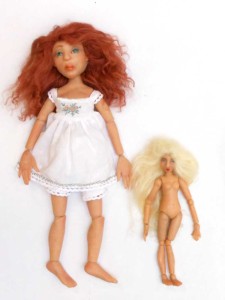 Lulabelle and Aurora Rose are ball joint dolls made of polymer clay
