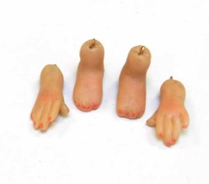 hands and feet made of polymer clay for a ball joint doll