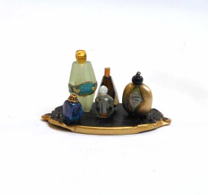 miniature bead perfume bottles and polymer clay tray